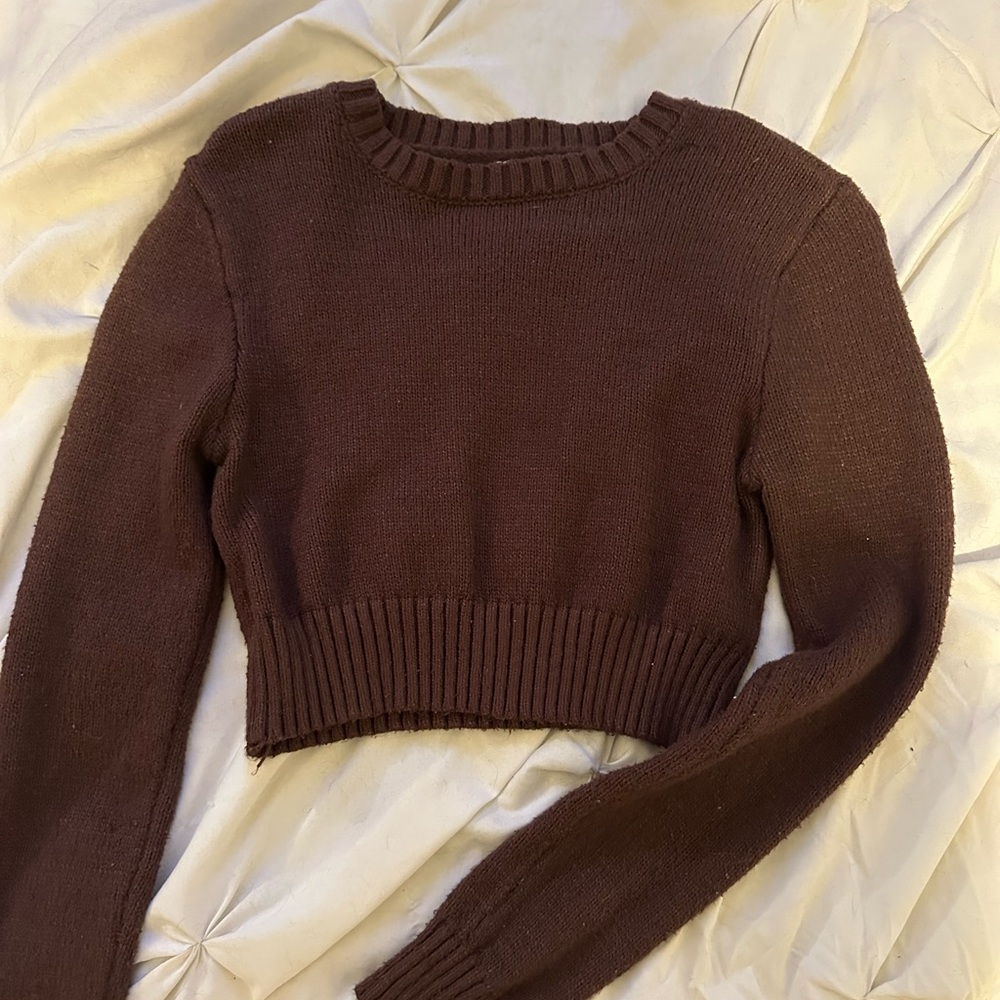 Garage Dark Brown Cropped Sweater